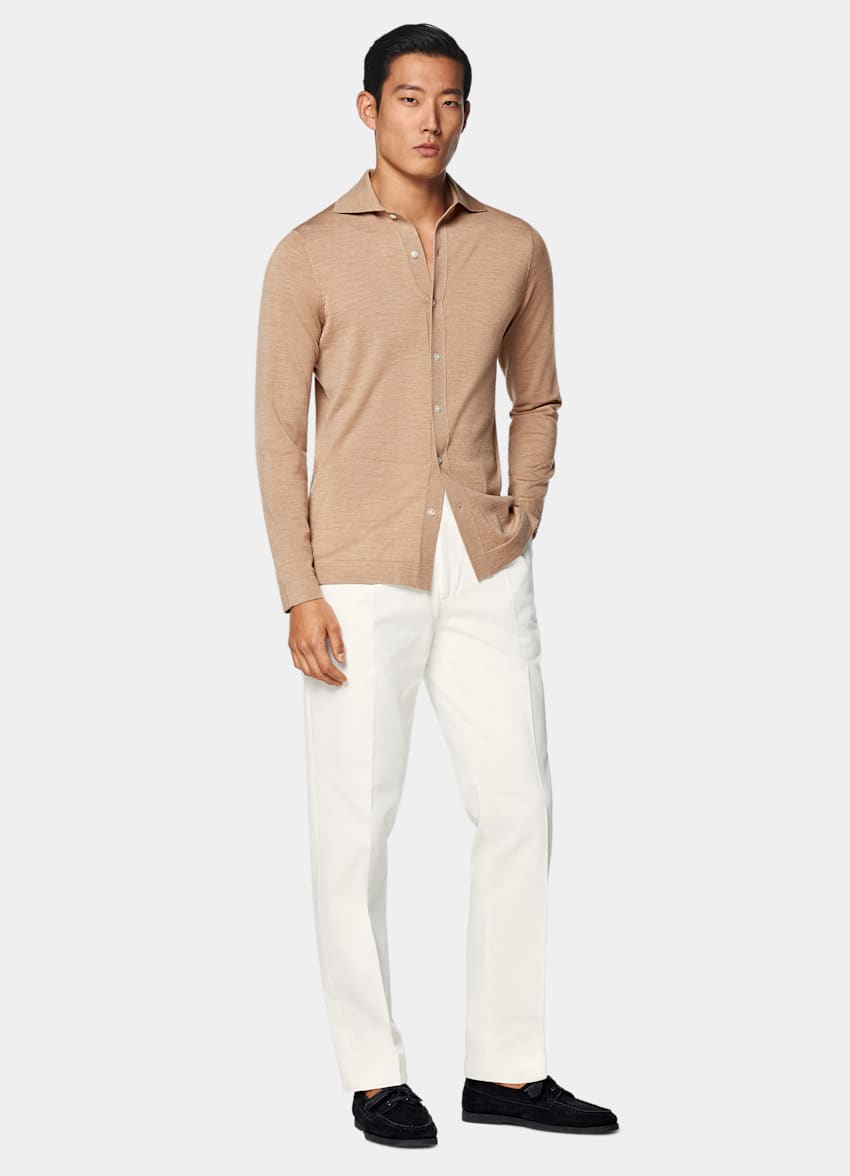 SUITSUPPLY Pure Wool Mid Brown Merino Long Sleeve Polo Cardigan