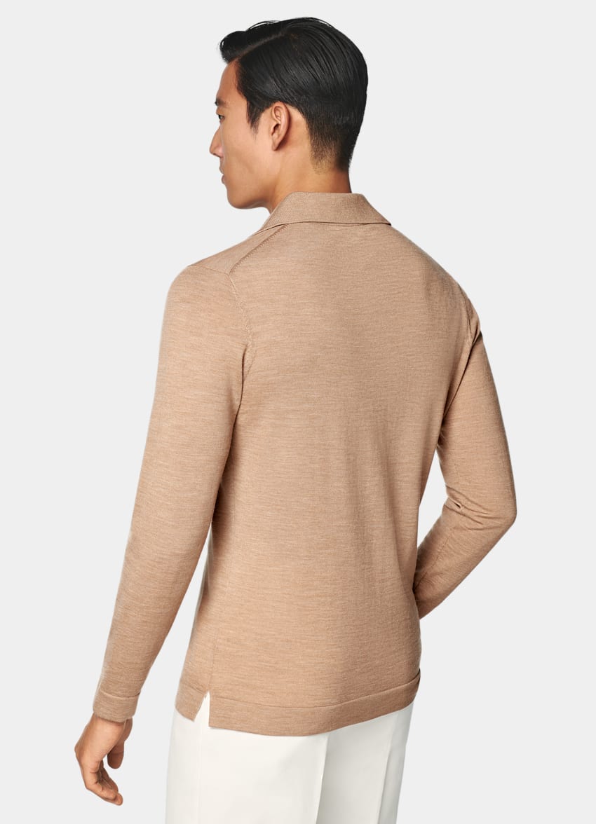 SUITSUPPLY Pure Wool Mid Brown Merino Long Sleeve Polo Cardigan