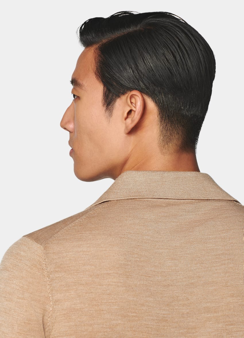 SUITSUPPLY Pure Wool Mid Brown Merino Long Sleeve Polo Cardigan