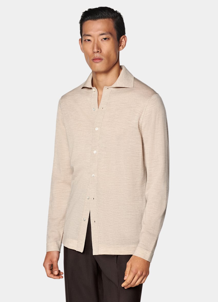 SUITSUPPLY Pure Wool Sand Merino Long Sleeve Polo Cardigan