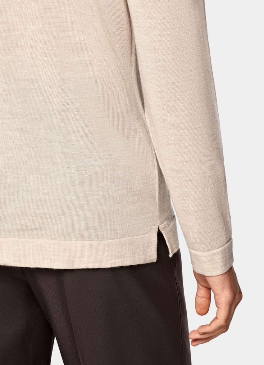 SUITSUPPLY Pure Wool Sand Merino Long Sleeve Polo Cardigan