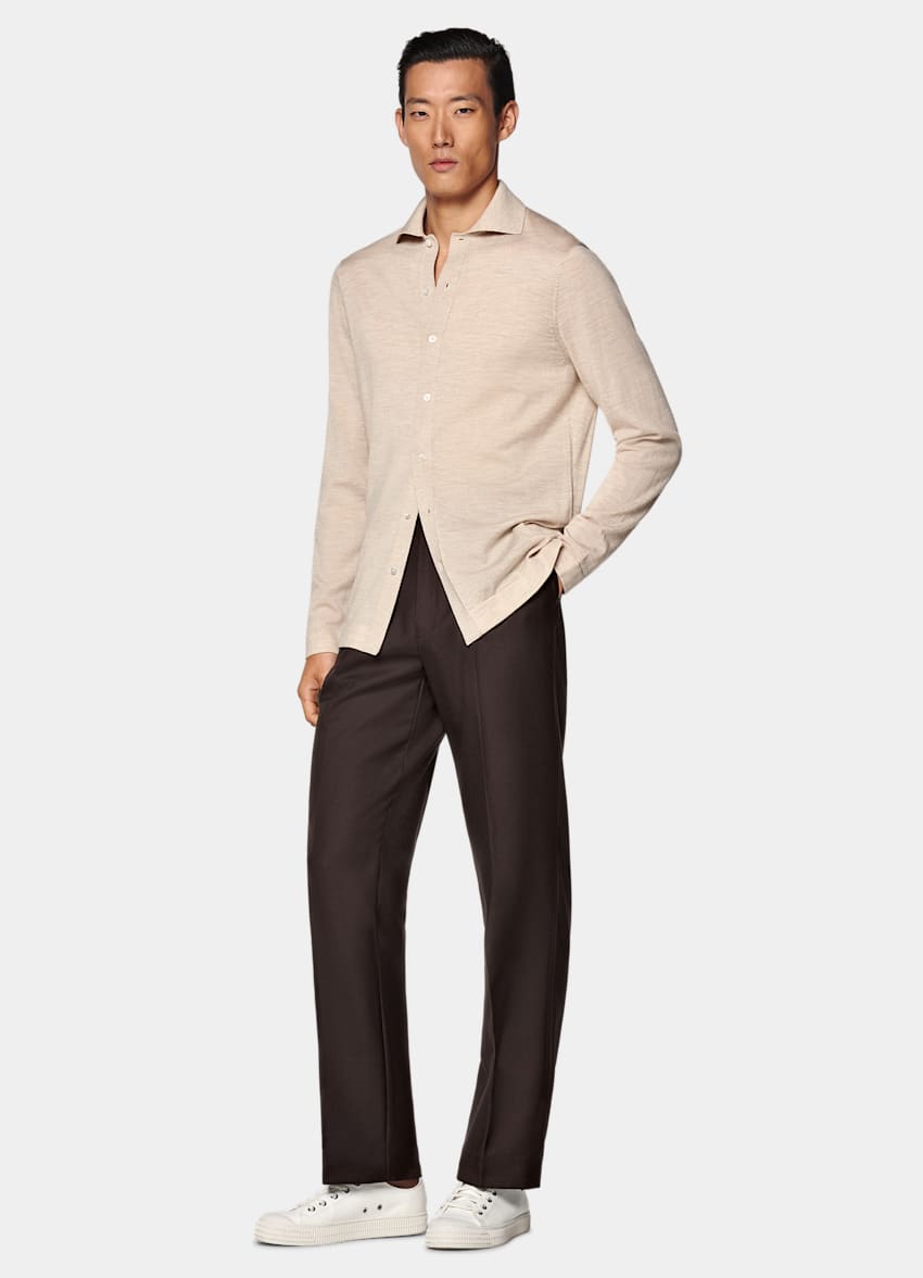 SUITSUPPLY Pure Wool Sand Merino Long Sleeve Polo Cardigan