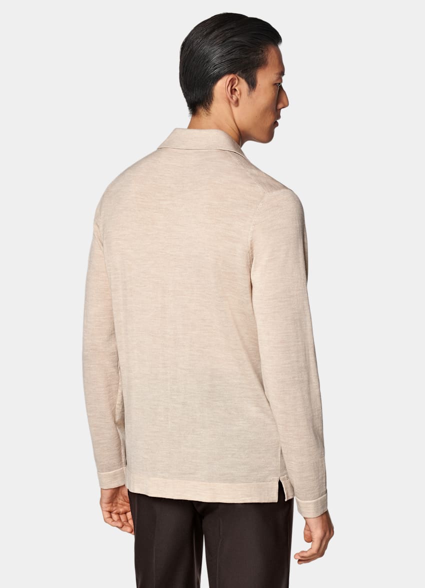 SUITSUPPLY Pure Wool Sand Merino Long Sleeve Polo Cardigan