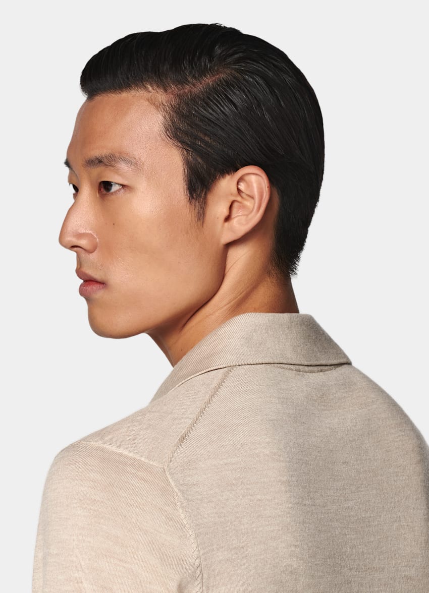 SUITSUPPLY Pure Wool Sand Merino Long Sleeve Polo Cardigan