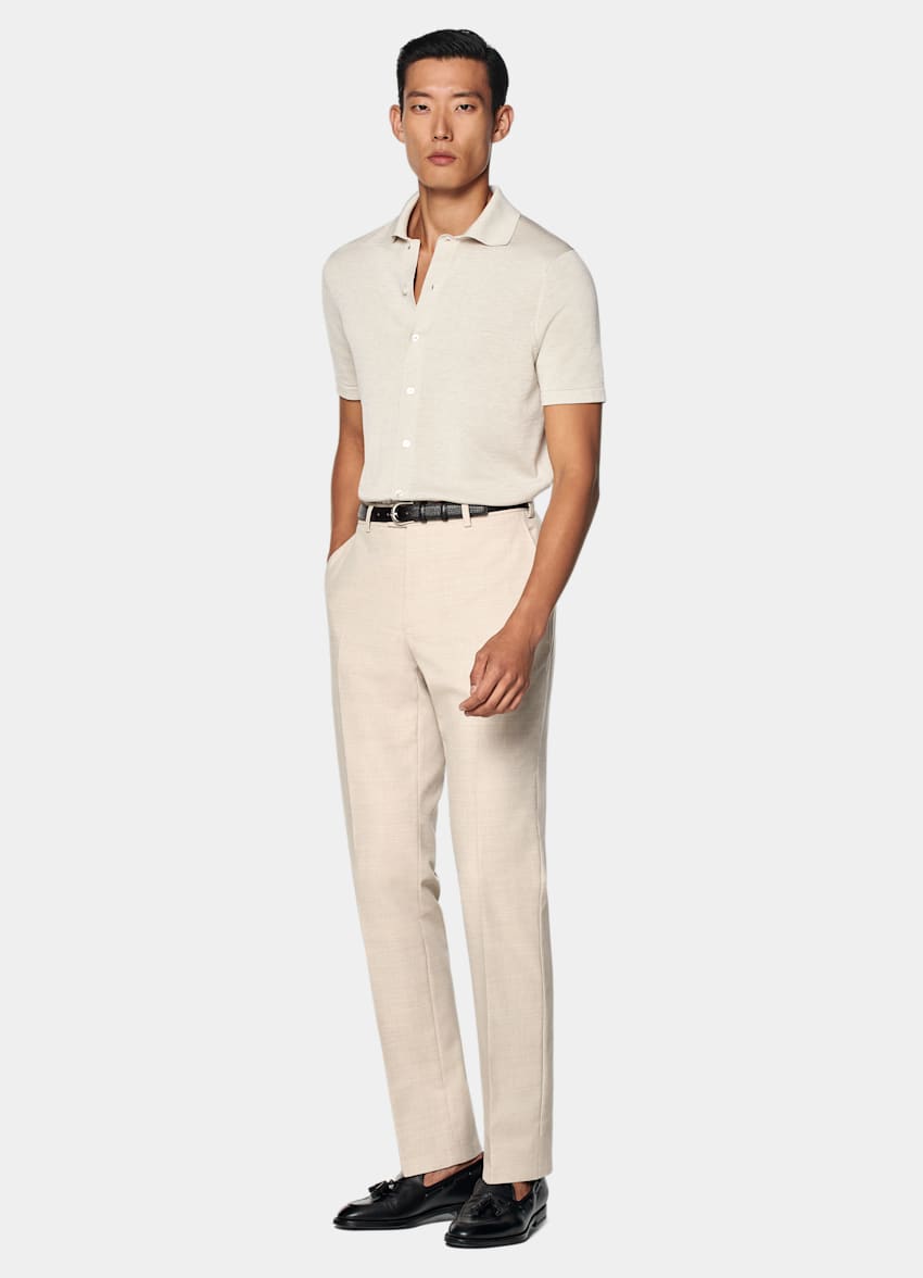 SUITSUPPLY Californian Cotton & Mulberry Silk Sand Polo Cardigan