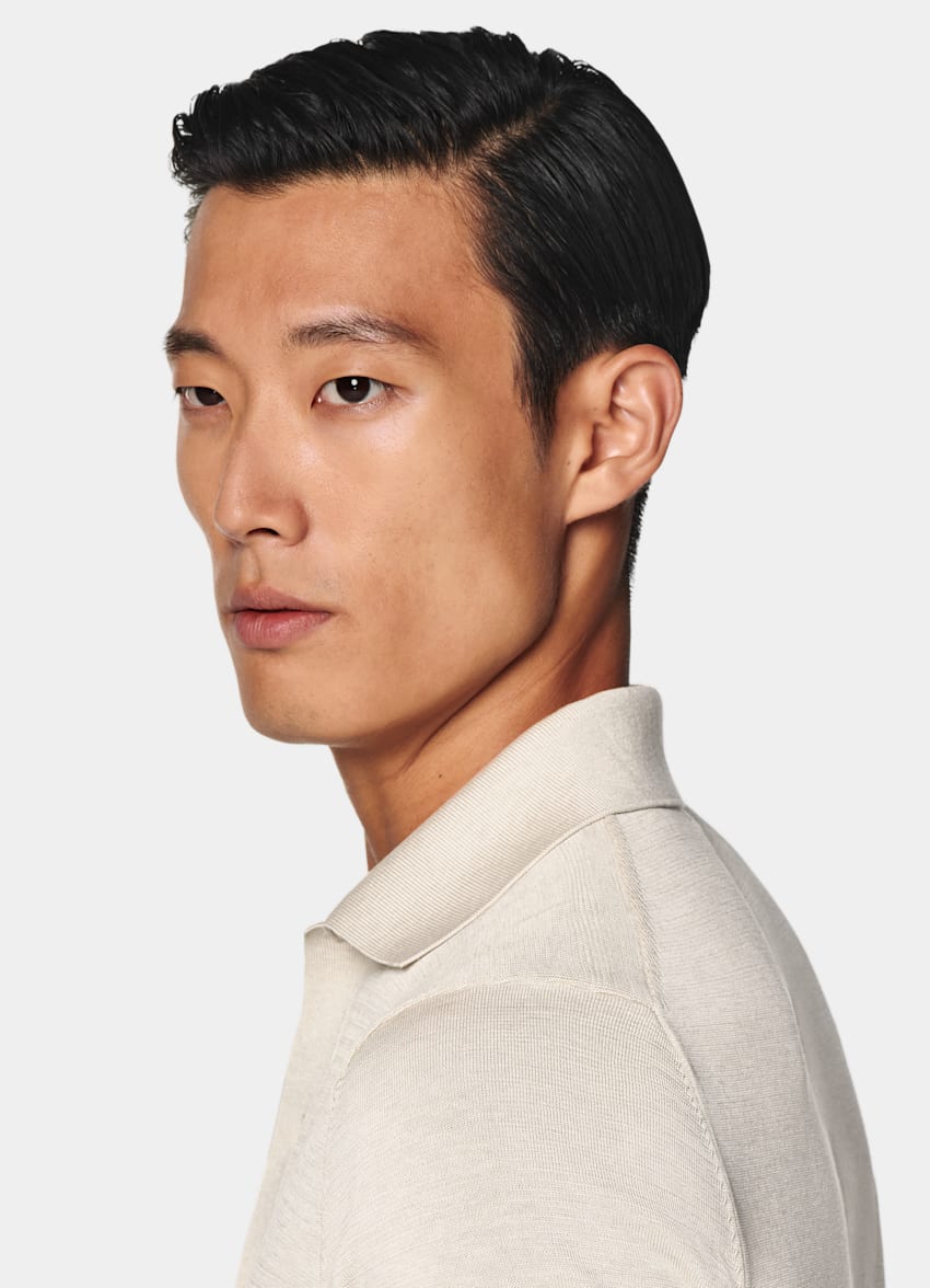 SUITSUPPLY Californian Cotton & Mulberry Silk Sand Polo Cardigan