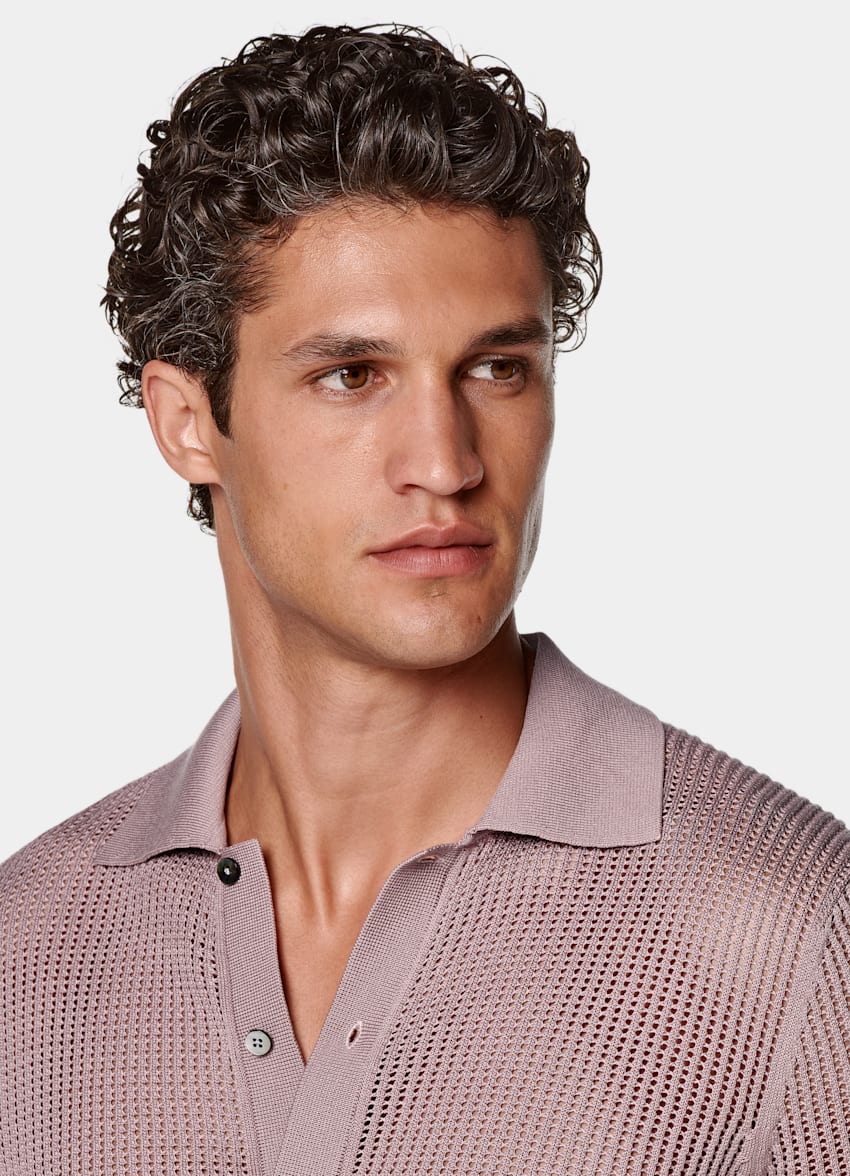 SUITSUPPLY Kalifornische Baumwolle und Maulbeerseide Crochet-Poloshirt purpur