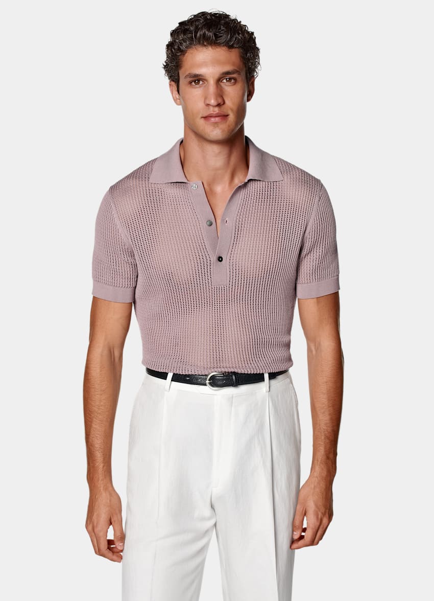 SUITSUPPLY Kalifornische Baumwolle und Maulbeerseide Crochet-Poloshirt purpur