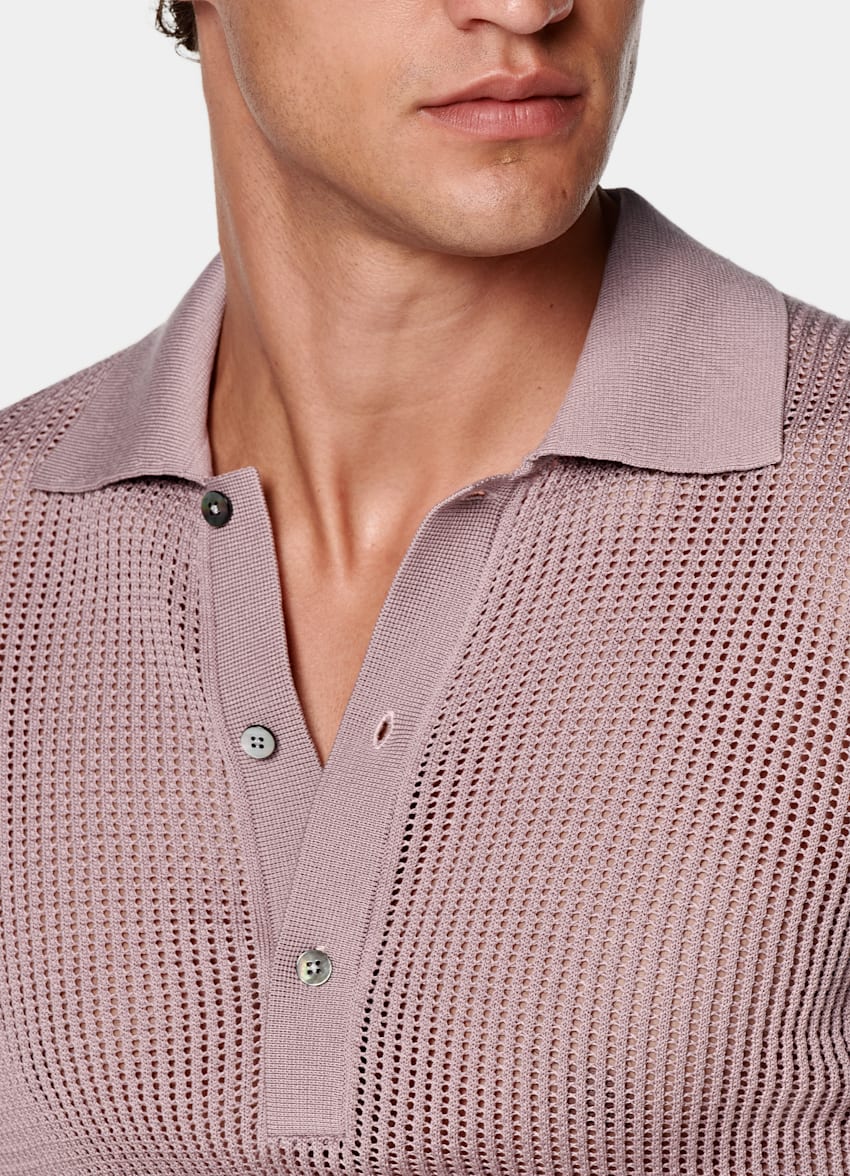 SUITSUPPLY Kalifornische Baumwolle und Maulbeerseide Crochet-Poloshirt purpur