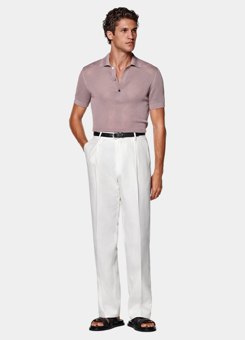 SUITSUPPLY Kalifornische Baumwolle und Maulbeerseide Crochet-Poloshirt purpur