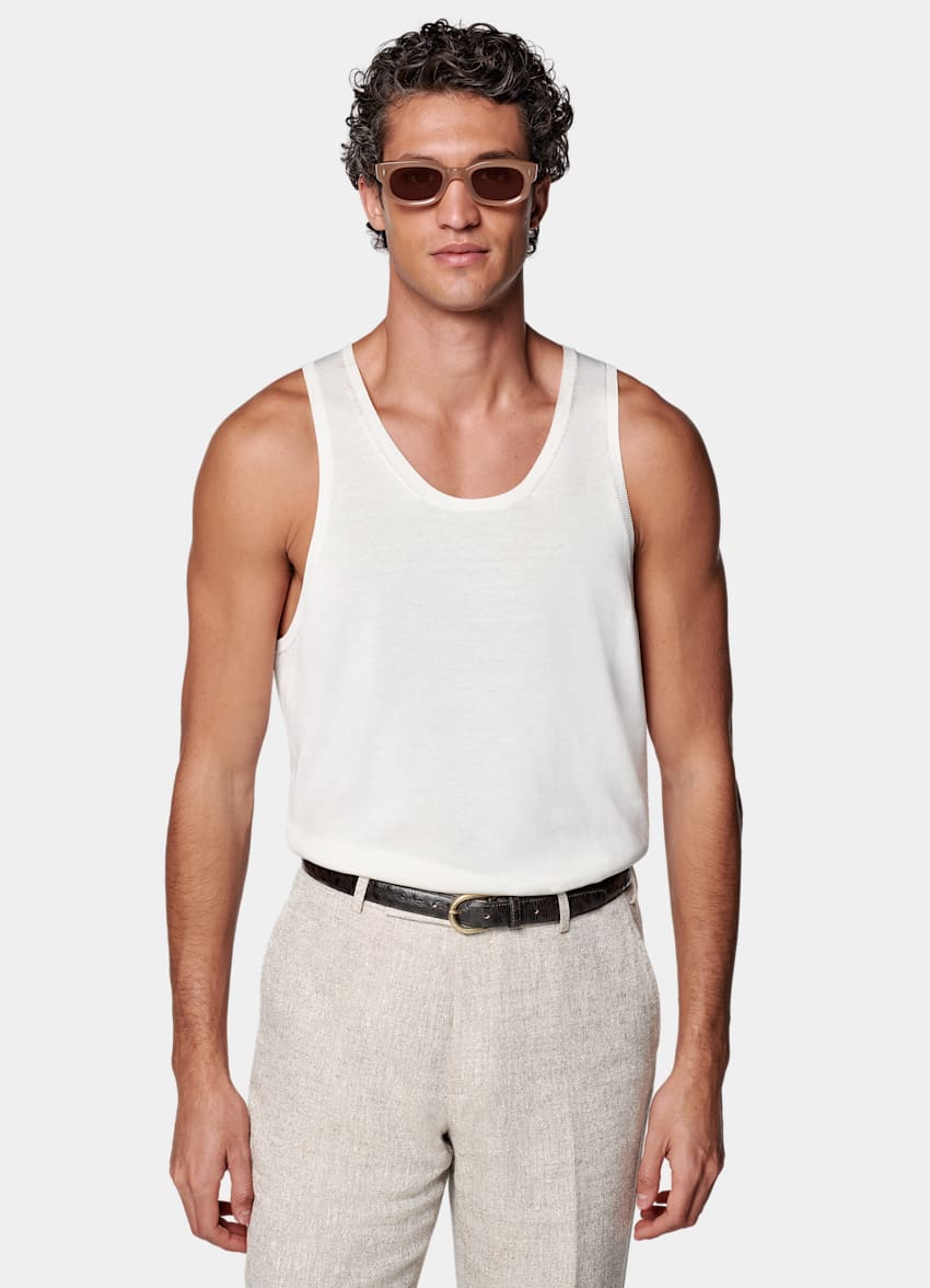 SUITSUPPLY Californian Cotton & Mulberry Silk Off-White Knitted Tank Top