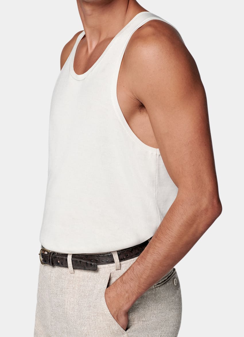 SUITSUPPLY Californian Cotton & Mulberry Silk Off-White Knitted Tank Top