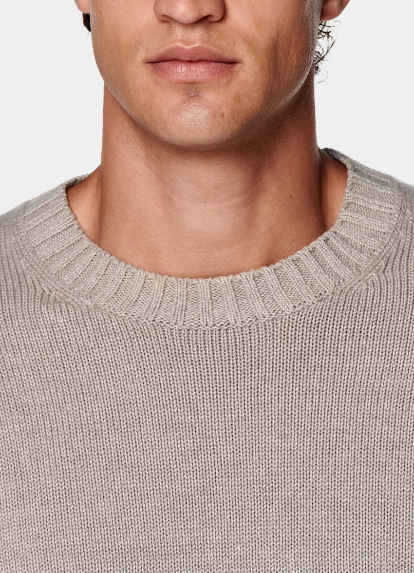 SUITSUPPLY Californian Cotton, Linen & Mulberry Silk Taupe Crewneck