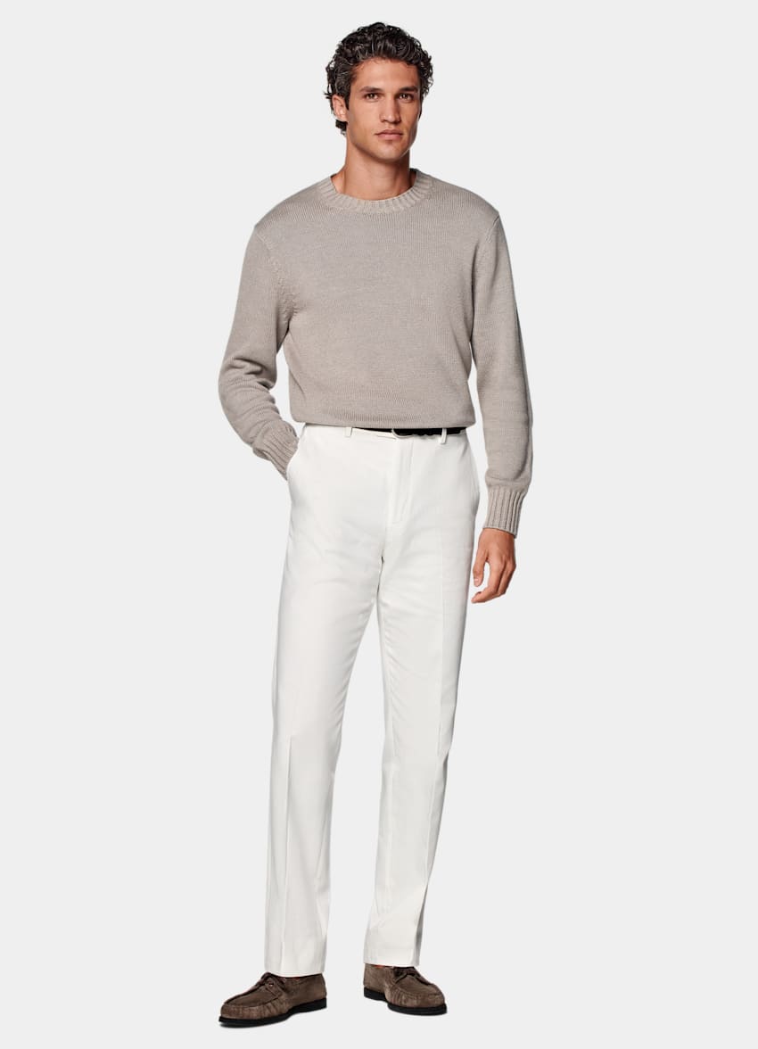 SUITSUPPLY Californian Cotton, Linen & Mulberry Silk Taupe Crewneck