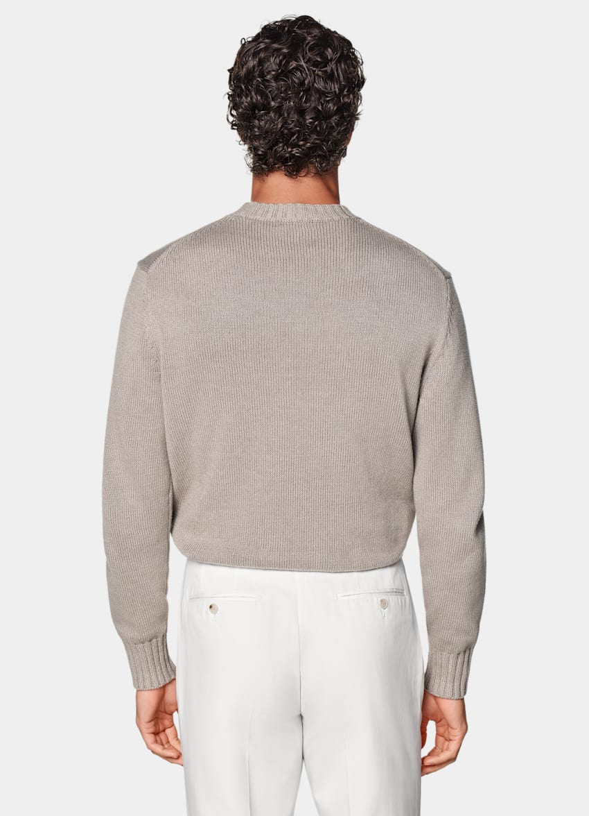 SUITSUPPLY Californian Cotton, Linen & Mulberry Silk Taupe Crewneck