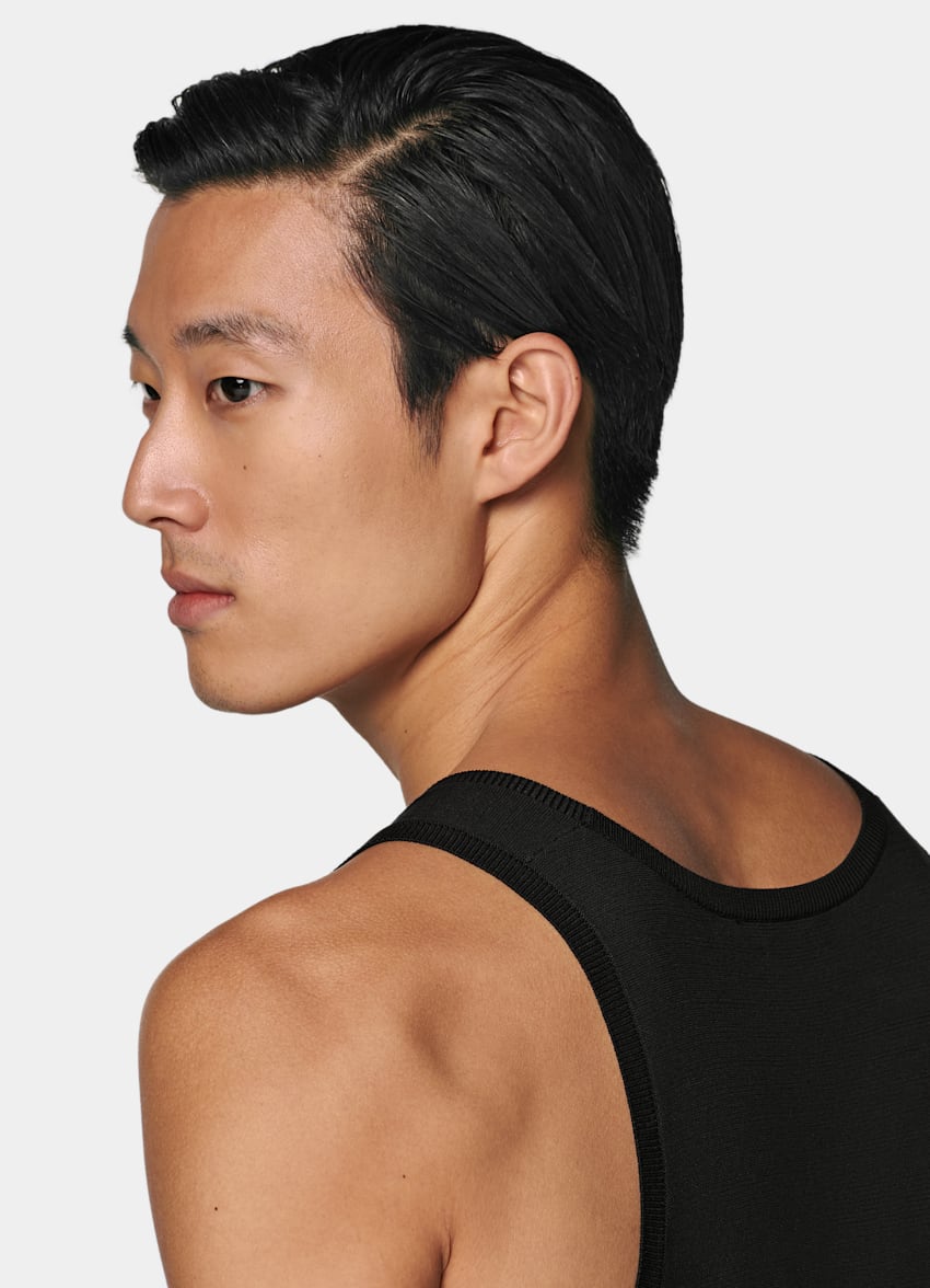 SUITSUPPLY 加州棉和桑蚕丝 黑色针织背心