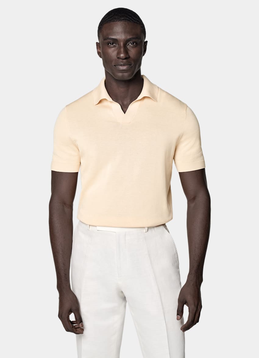 SUITSUPPLY Californian Cotton & Mulberry Silk Light Yellow Buttonless Polo