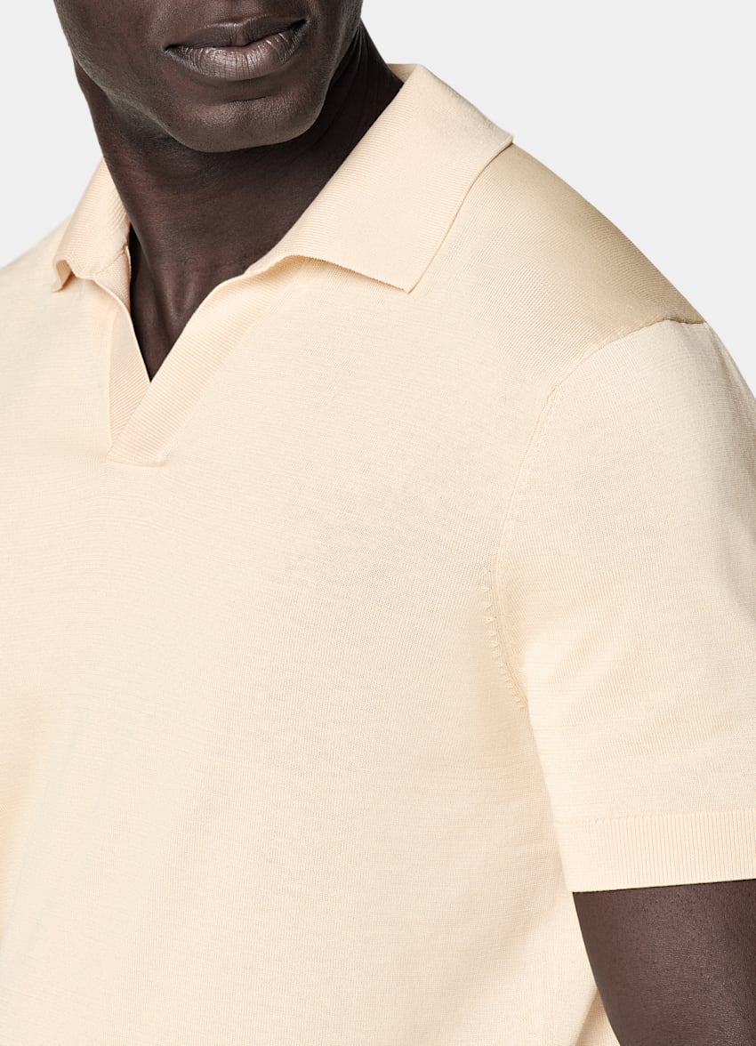 SUITSUPPLY Californian Cotton & Mulberry Silk Light Yellow Buttonless Polo