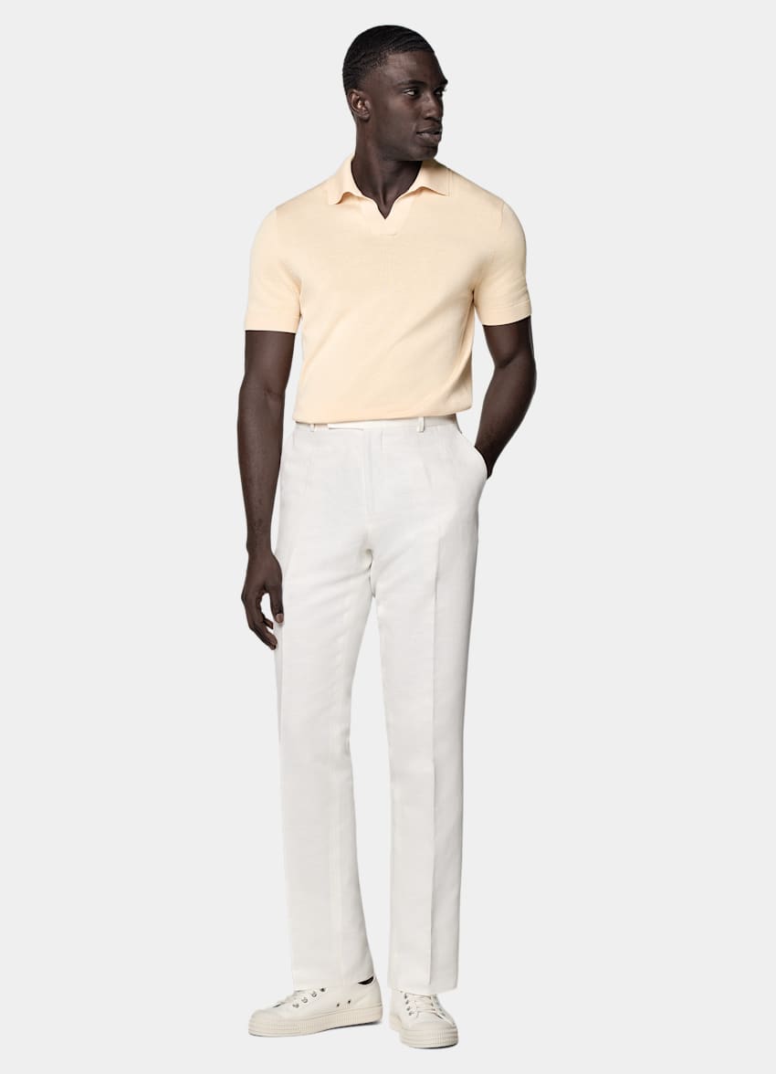 SUITSUPPLY Californian Cotton & Mulberry Silk Light Yellow Buttonless Polo