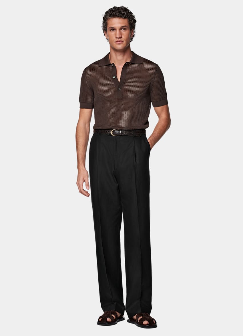 SUITSUPPLY Kalifornische Baumwolle und Maulbeerseide Poloshirt Crochet mittelbraun