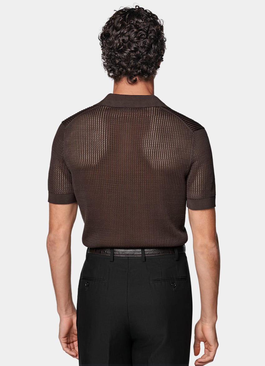 SUITSUPPLY Kalifornische Baumwolle und Maulbeerseide Poloshirt Crochet mittelbraun