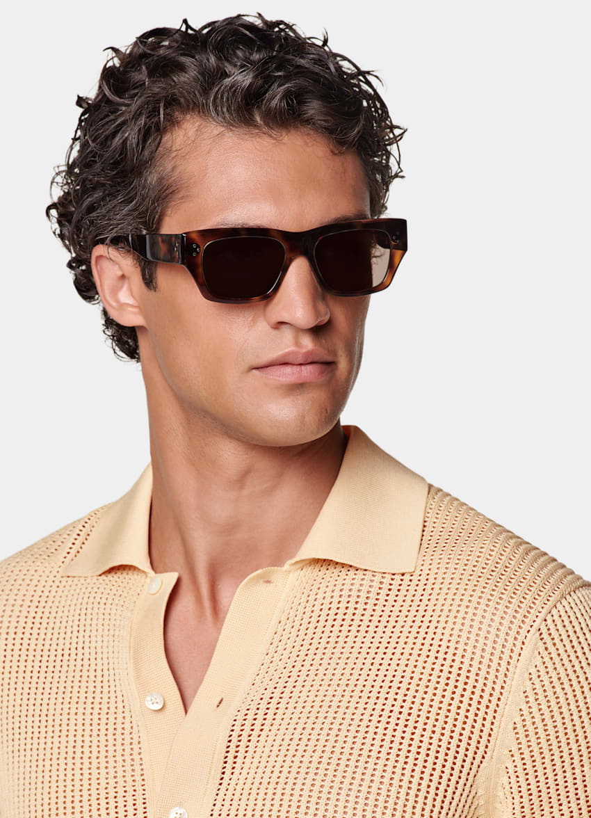 SUITSUPPLY 加州棉和桑蚕丝 浅黄色钩针编织 Polo 衫