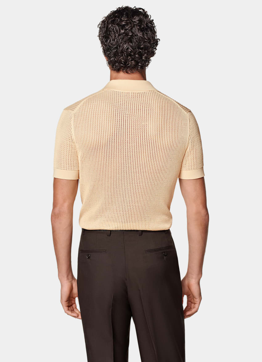 SUITSUPPLY 加州棉和桑蚕丝 浅黄色钩针编织 Polo 衫