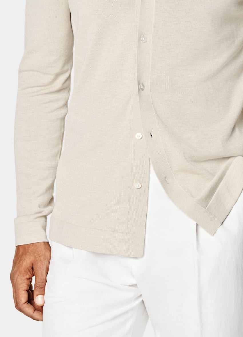 SUITSUPPLY Californian Cotton & Mulberry Silk Sand Long Sleeve Polo Cardigan