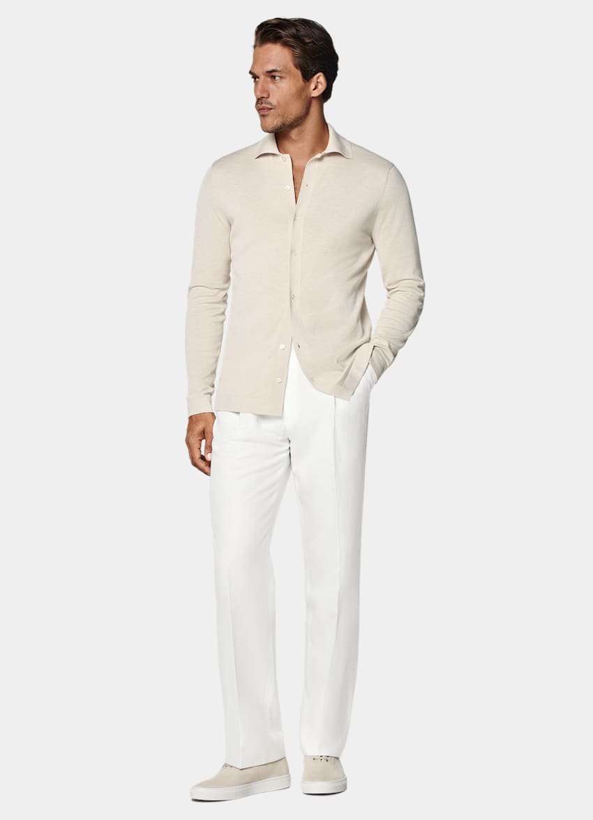 SUITSUPPLY Californian Cotton & Mulberry Silk Sand Long Sleeve Polo Cardigan