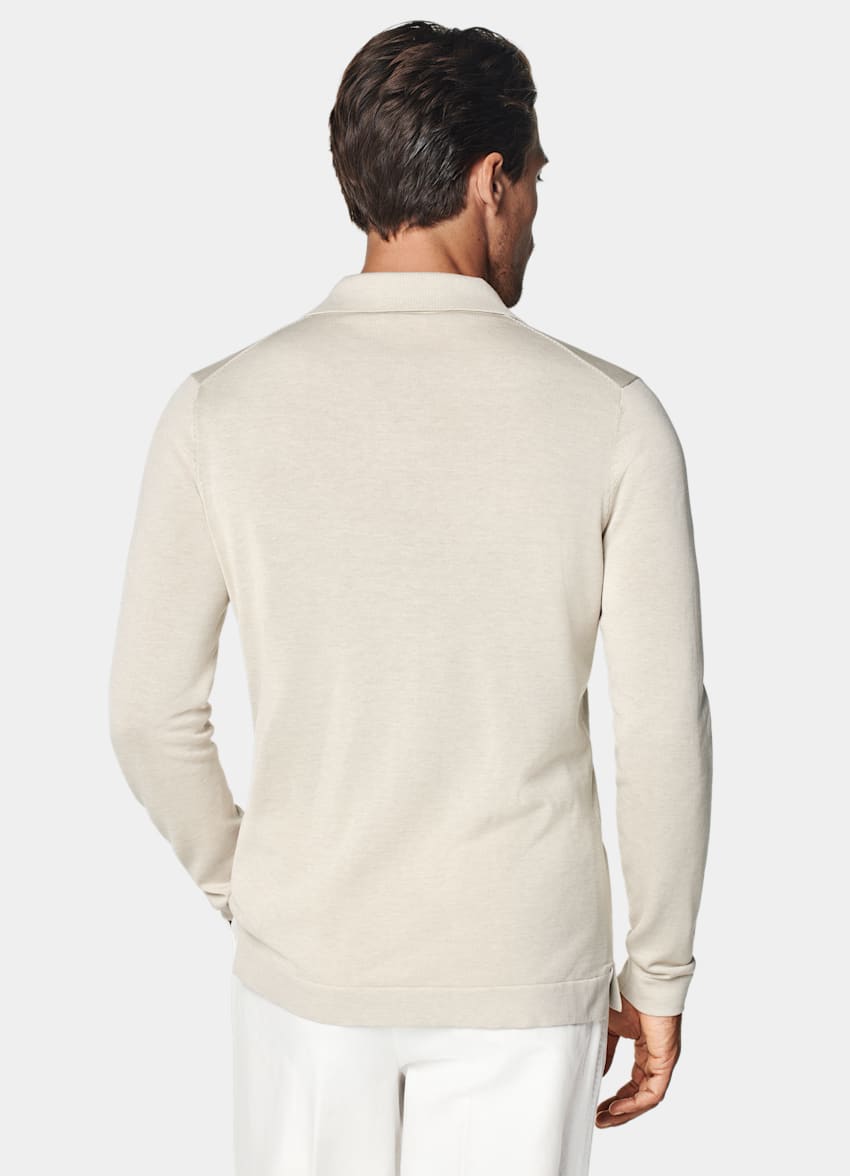 SUITSUPPLY Californian Cotton & Mulberry Silk Sand Long Sleeve Polo Cardigan
