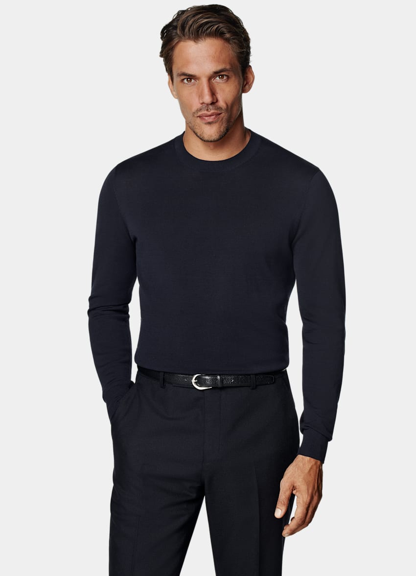 SUITSUPPLY Californian Cotton & Mulberry Silk Navy Crewneck