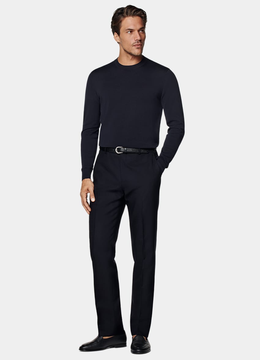 SUITSUPPLY Californian Cotton & Mulberry Silk Navy Crewneck
