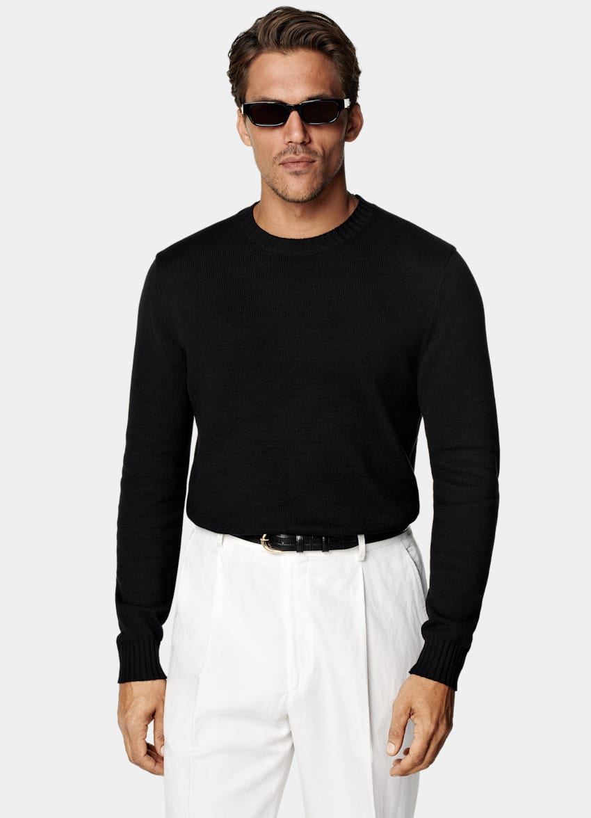 SUITSUPPLY Pure Californian Supima Cotton Black Crewneck