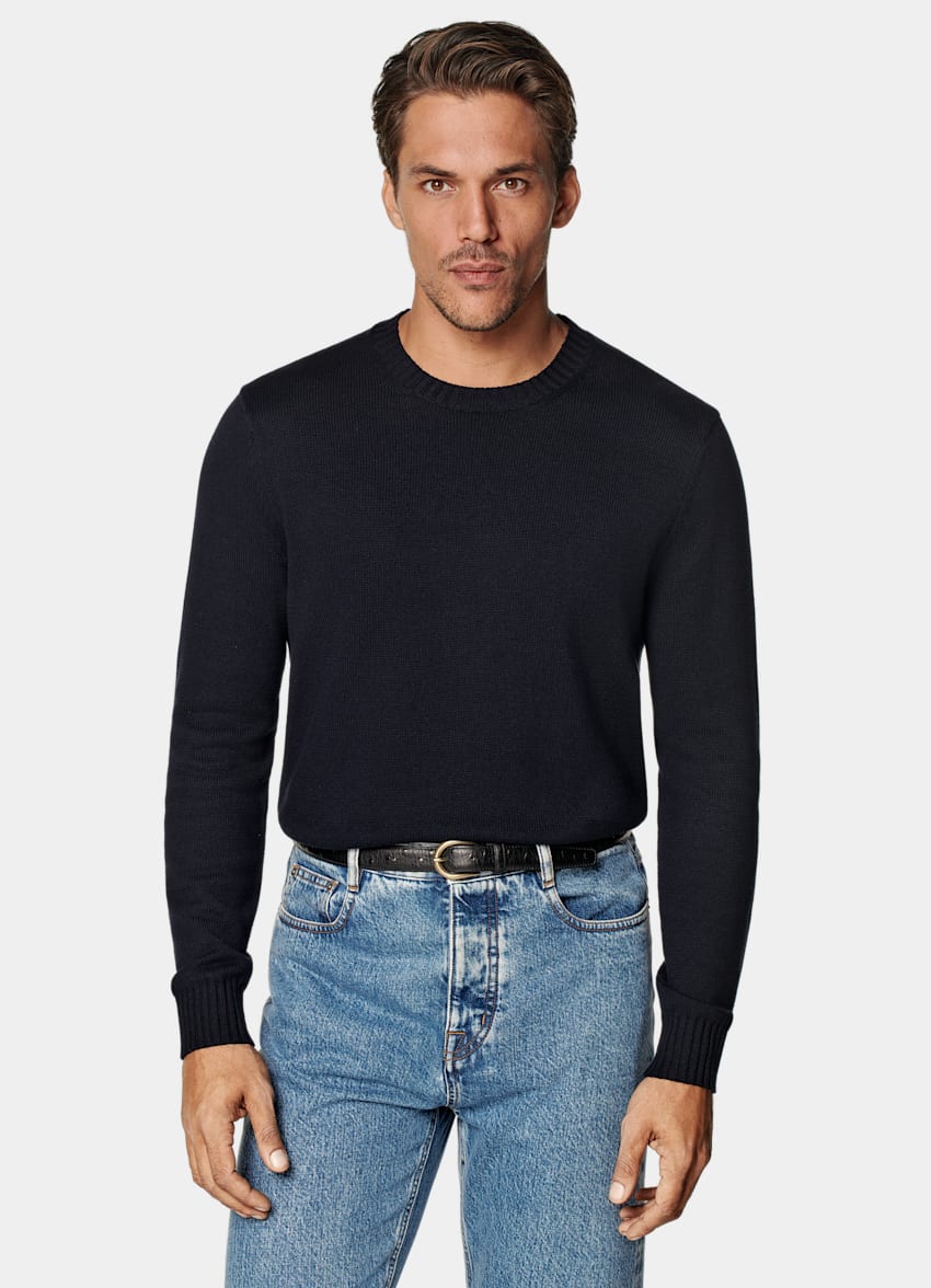 SUITSUPPLY Pure Californian Supima Cotton Navy Crewneck