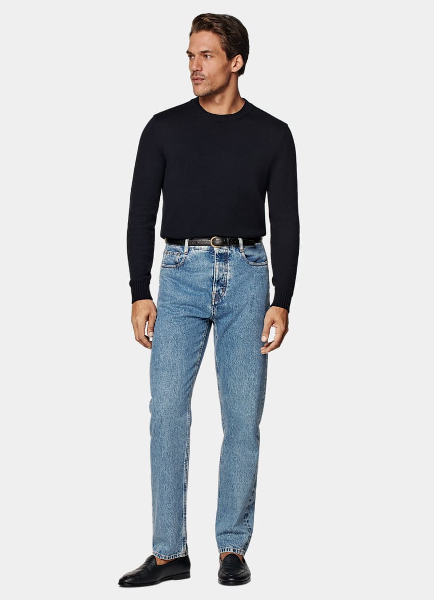 SUITSUPPLY Pure Californian Supima Cotton Navy Crewneck