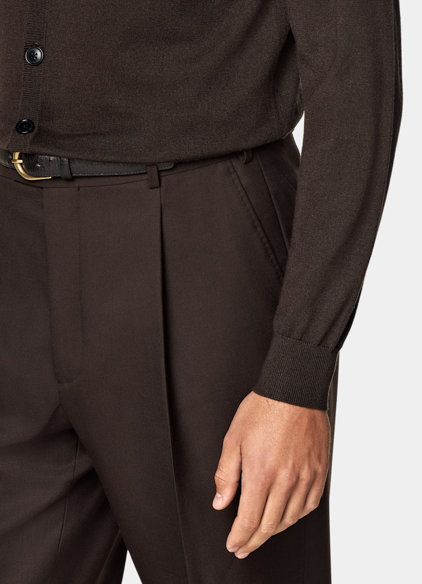 SUITSUPPLY Silk, Wool, Cashmere Mid Brown V-Neck Cardigan