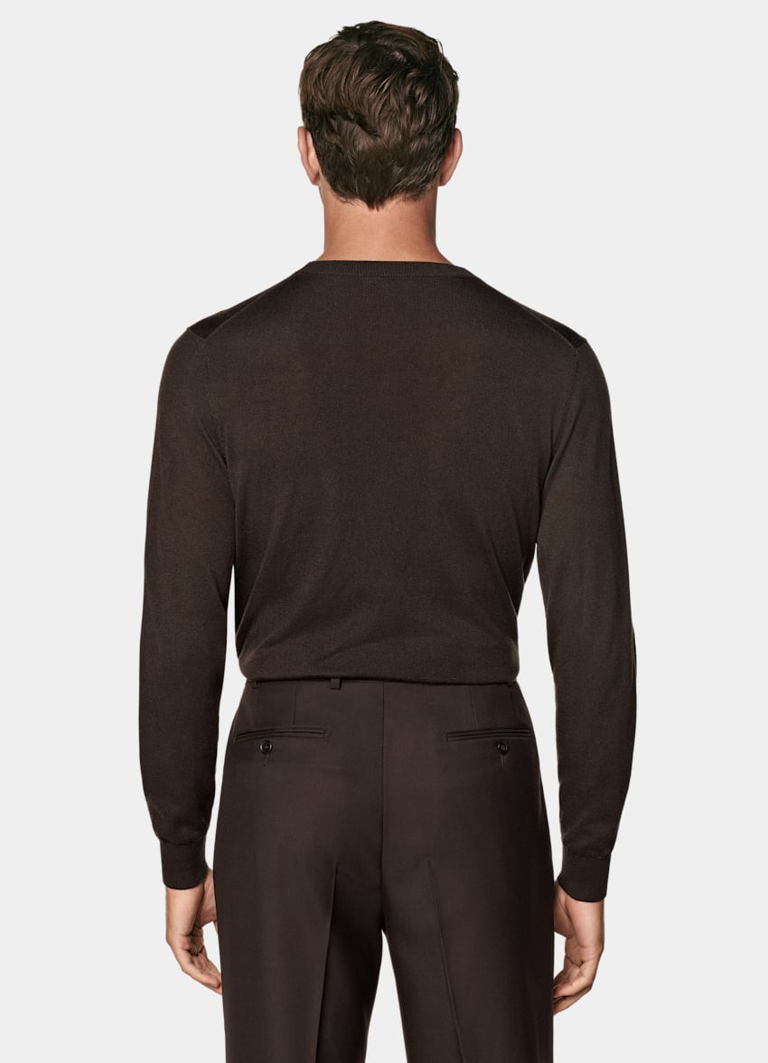 SUITSUPPLY Silk, Wool, Cashmere Mid Brown V-Neck Cardigan