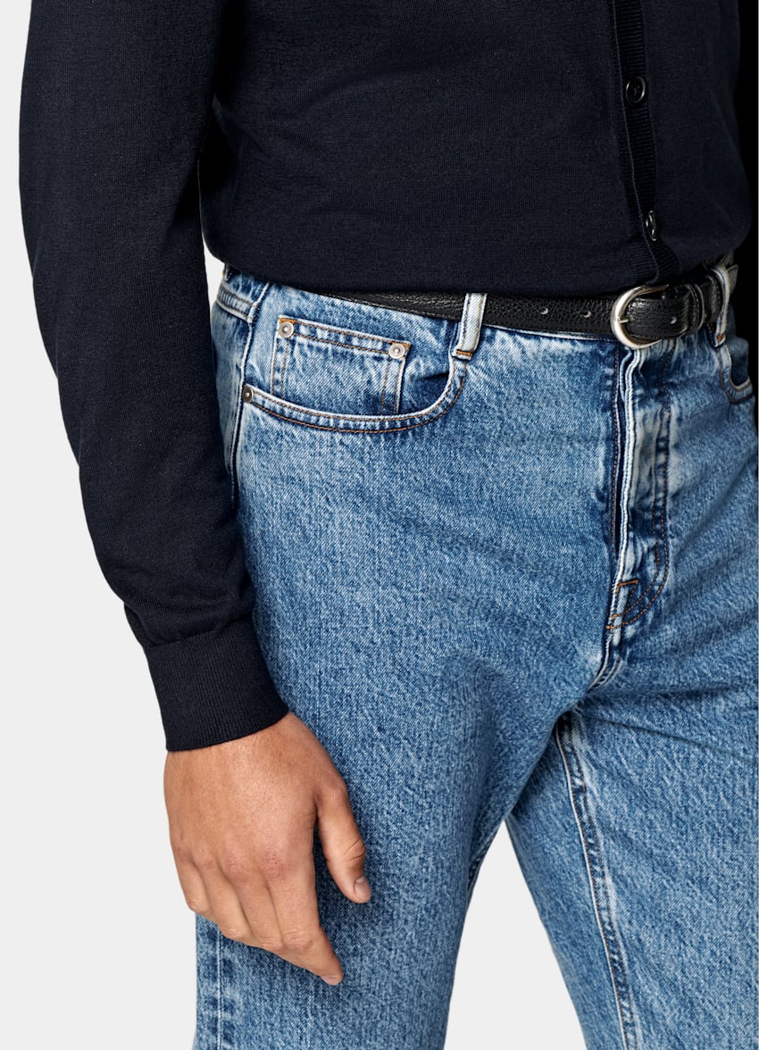 SUITSUPPLY Silk, Wool, Cashmere Navy V-Neck Cardigan