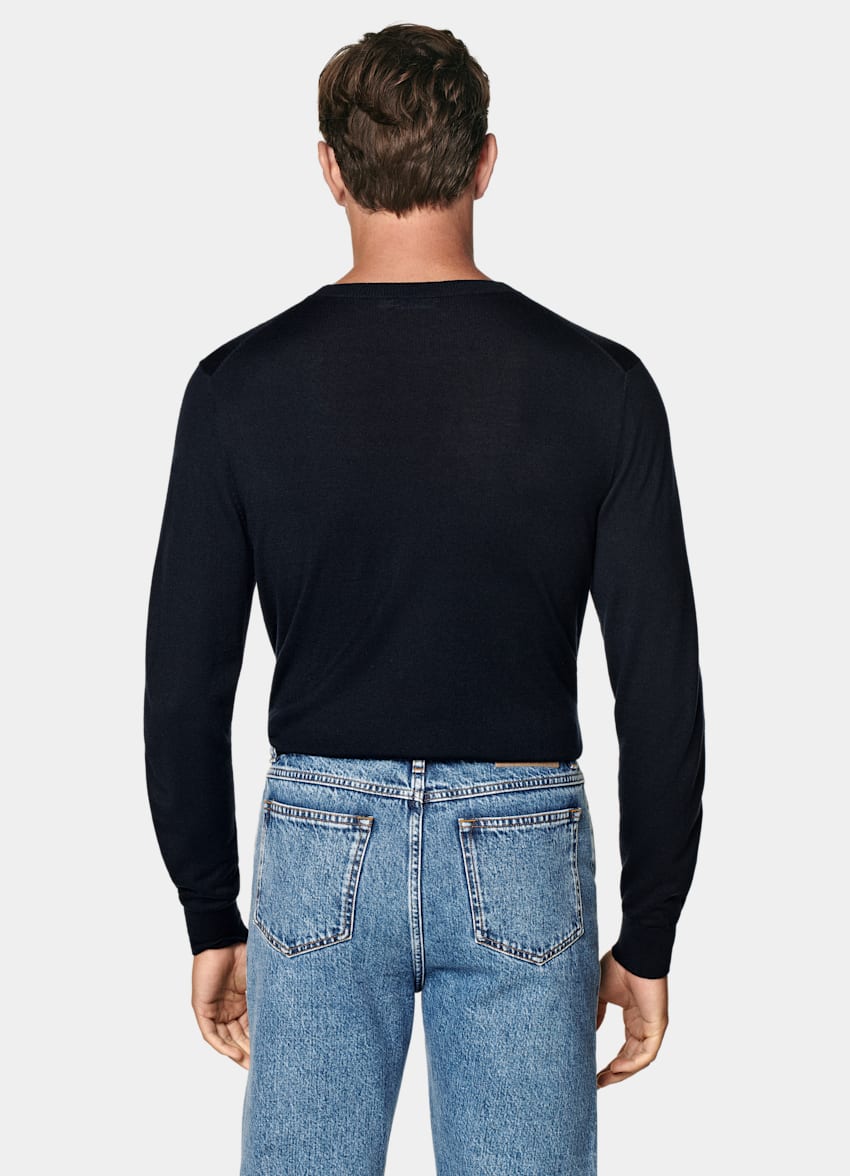 SUITSUPPLY Silk, Wool, Cashmere Navy V-Neck Cardigan