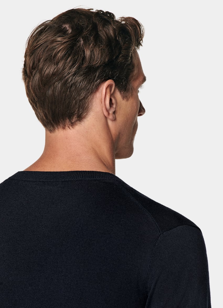 SUITSUPPLY Silk, Wool, Cashmere Navy V-Neck Cardigan