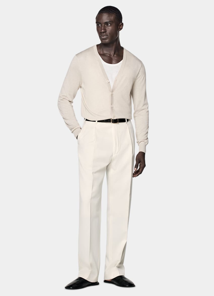 SUITSUPPLY Silk, Wool, Cashmere Sand V-Neck Cardigan