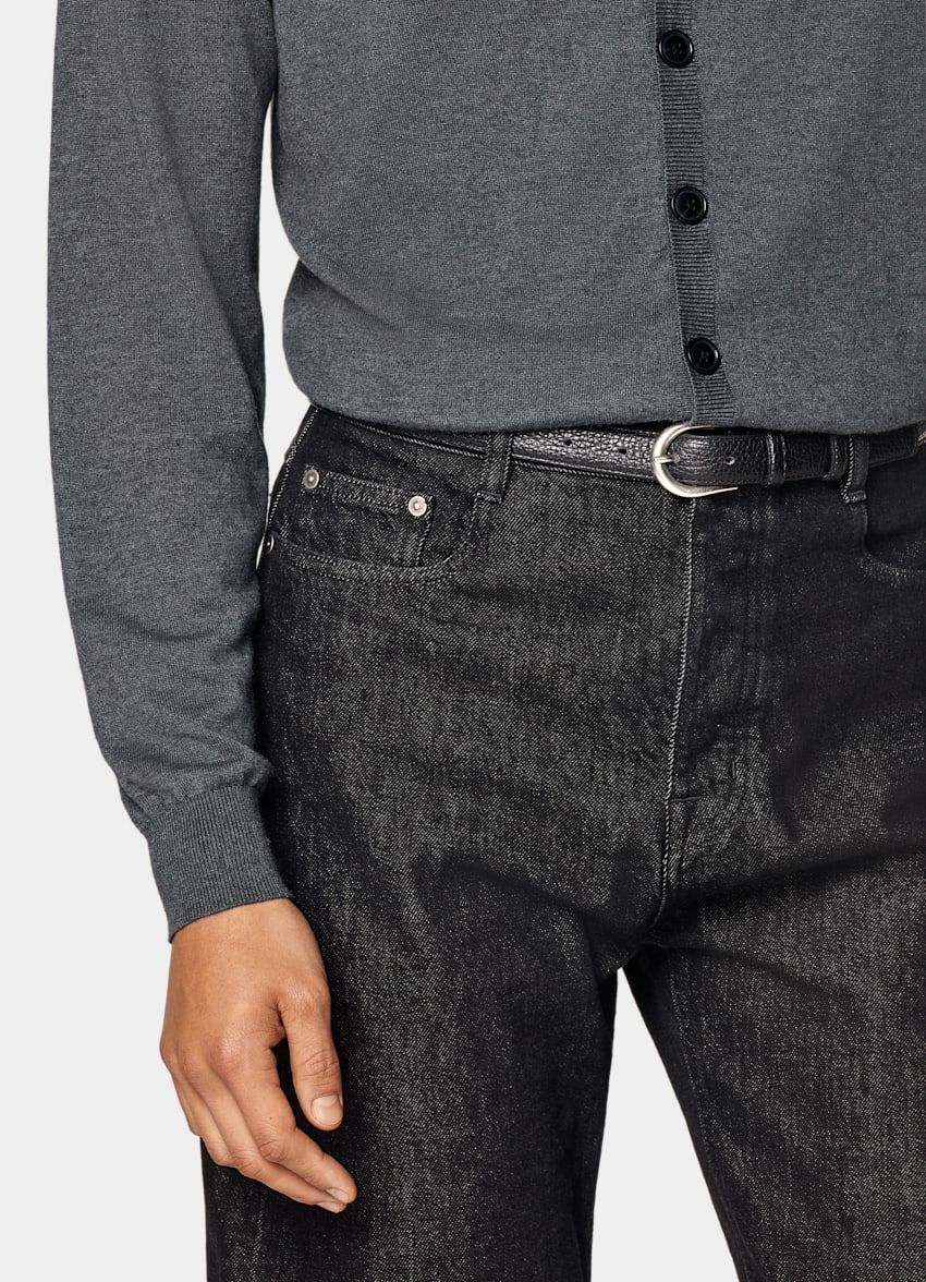 SUITSUPPLY Silk, Wool, Cashmere Grey V-Neck Cardigan