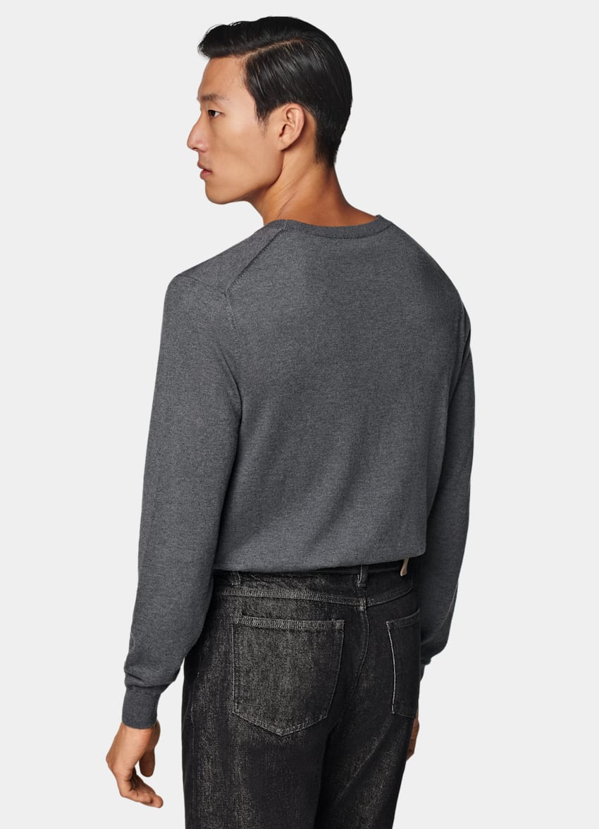 SUITSUPPLY Silk, Wool, Cashmere Grey V-Neck Cardigan