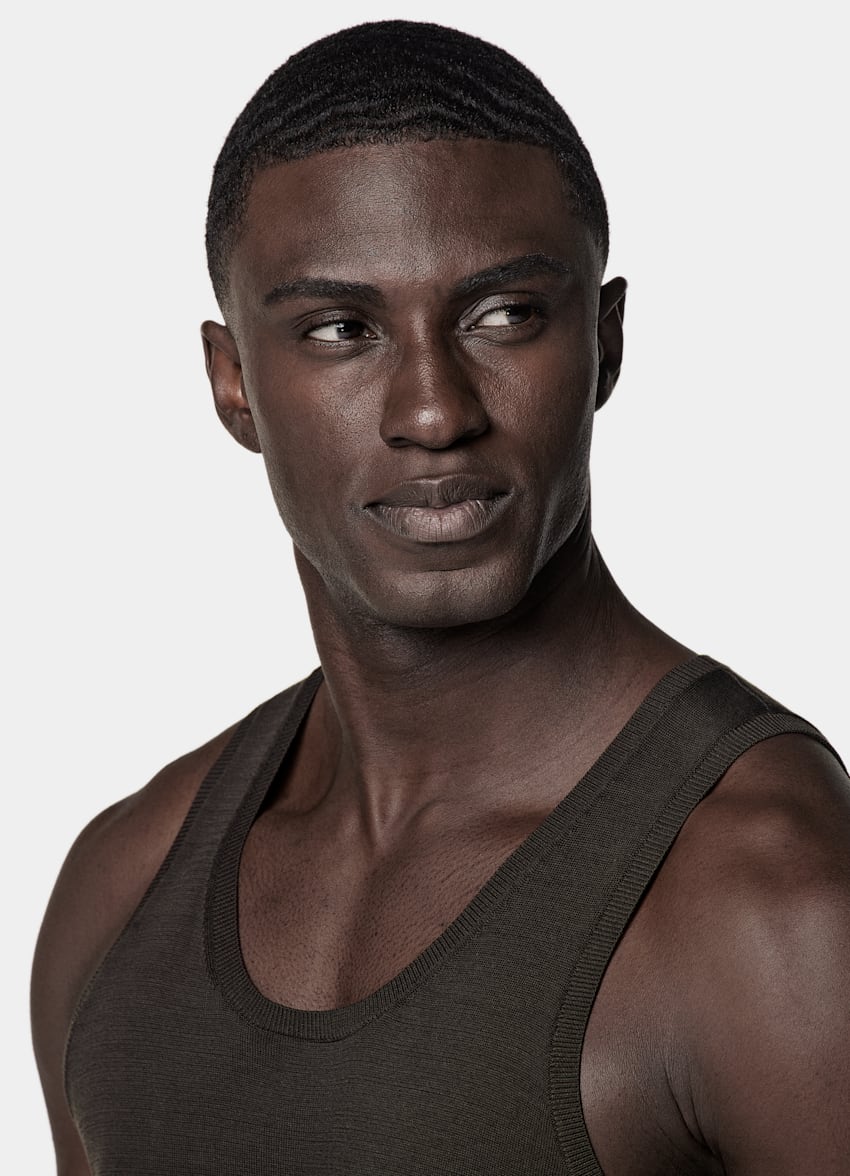 SUITSUPPLY Californian Cotton & Mulberry Silk Dark Brown Knitted Tank Top