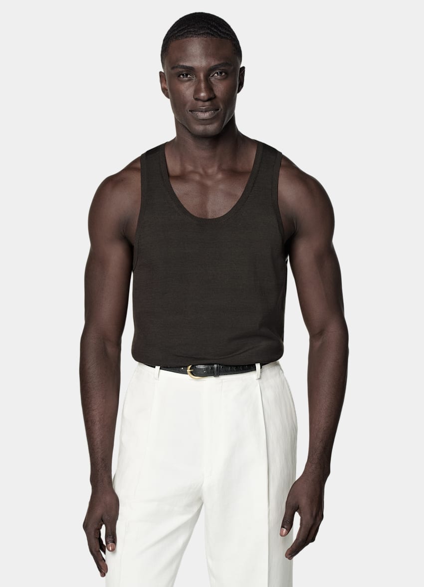 SUITSUPPLY Californian Cotton & Mulberry Silk Dark Brown Knitted Tank Top