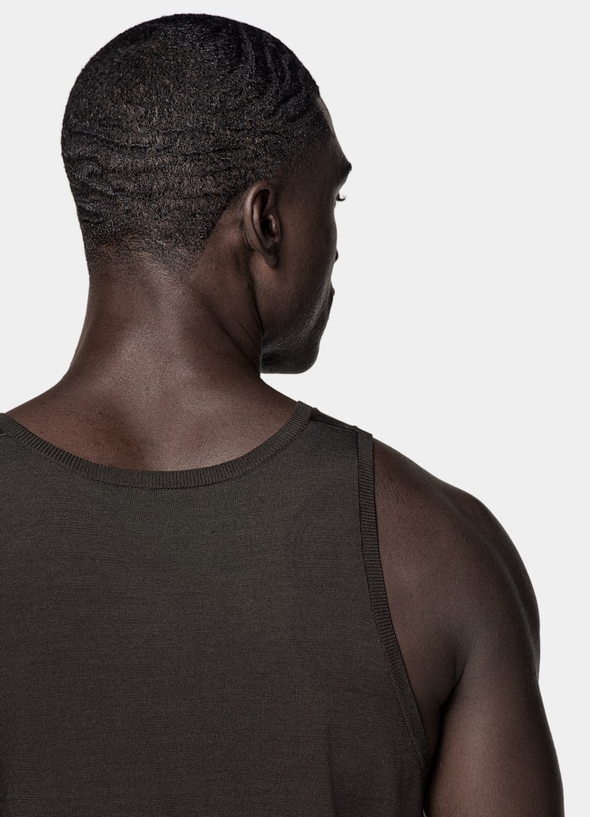 SUITSUPPLY Californian Cotton & Mulberry Silk Dark Brown Knitted Tank Top