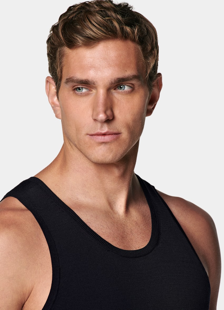 SUITSUPPLY Californian Cotton & Mulberry Silk Navy Knitted Tank Top