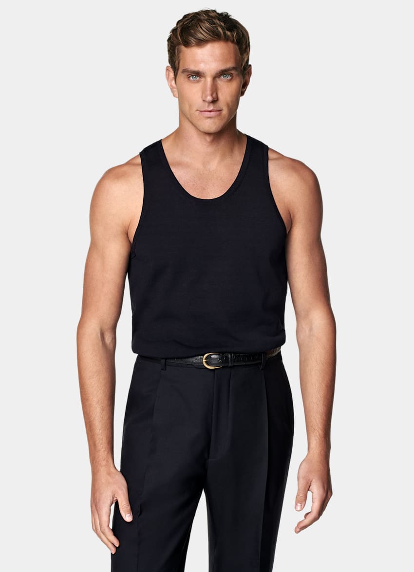SUITSUPPLY Californian Cotton & Mulberry Silk Navy Knitted Tank Top