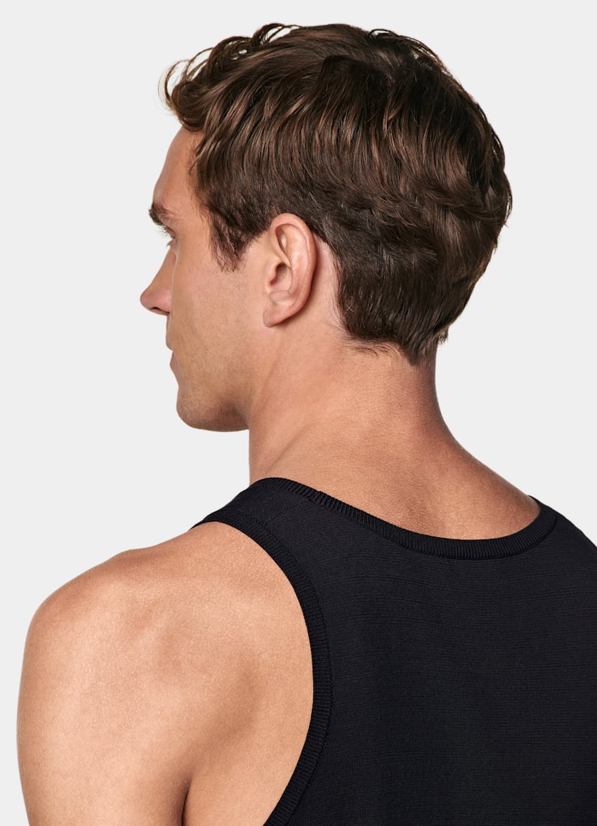 SUITSUPPLY Californian Cotton & Mulberry Silk Navy Knitted Tank Top