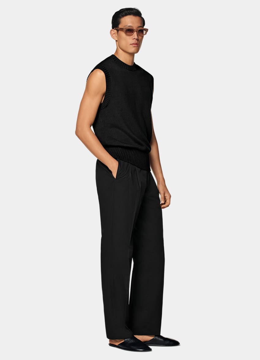 SUITSUPPLY Californian Cotton & Mulberry Silk Black Sleeveless Crewneck